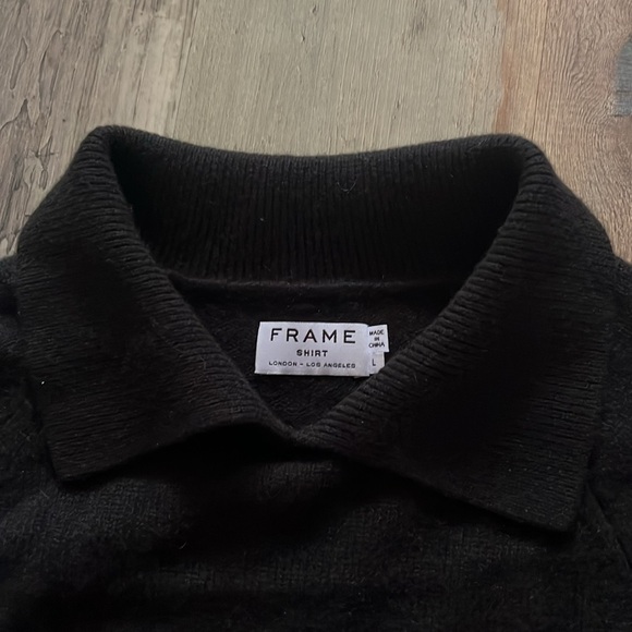 Frame Side Tie Sweater w/ Collar in Black Cashmere Size: Large (L) - Picture 7 of 16